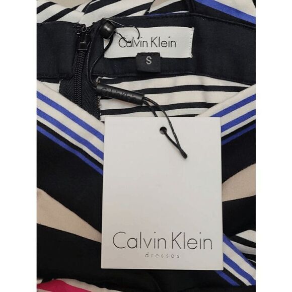 NWT CALVIN KLEIN Retro Striped Cross-back Pleated Dress SIZE S MSRP $134 - Picture 6 of 14
